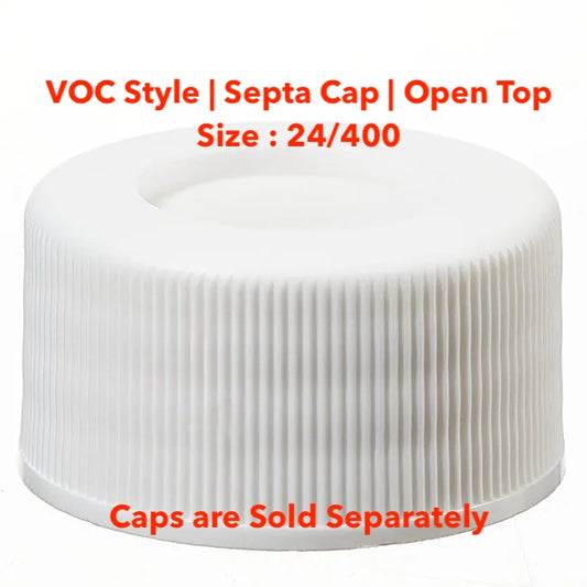 Open-Top Septa Caps, 24-400mm, bonded septa,Fits on 50 ml 24/400 bottle