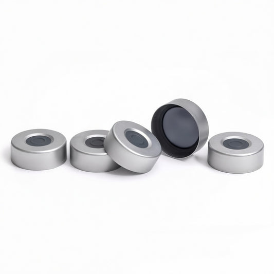 Caps crimp, headspace, with septa, 20 mm, silver aluminum cap, 1000/pk.