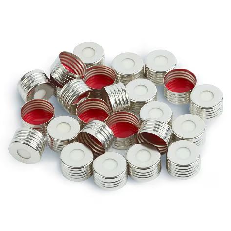 Magnetic Screw-Thread Headspace Caps, 18 mm and Red PTFE/Silicone, 1.9 mm thick Septa, 1000-pk
